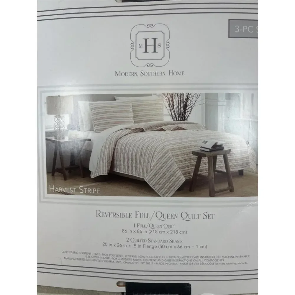 MODERN SOUTHERN HOME Full/Queen Harvest Stripe Quilt Revers